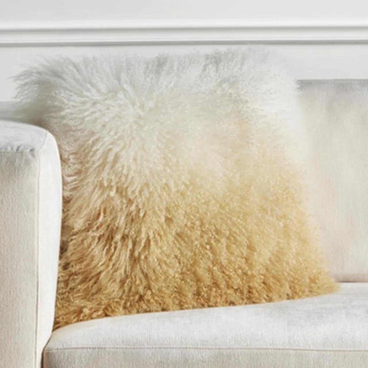 Z Gallerie Ombre Mongolian Pillow 22" - White/Gold> Textile Sale | Mongolian & Fur Pillows